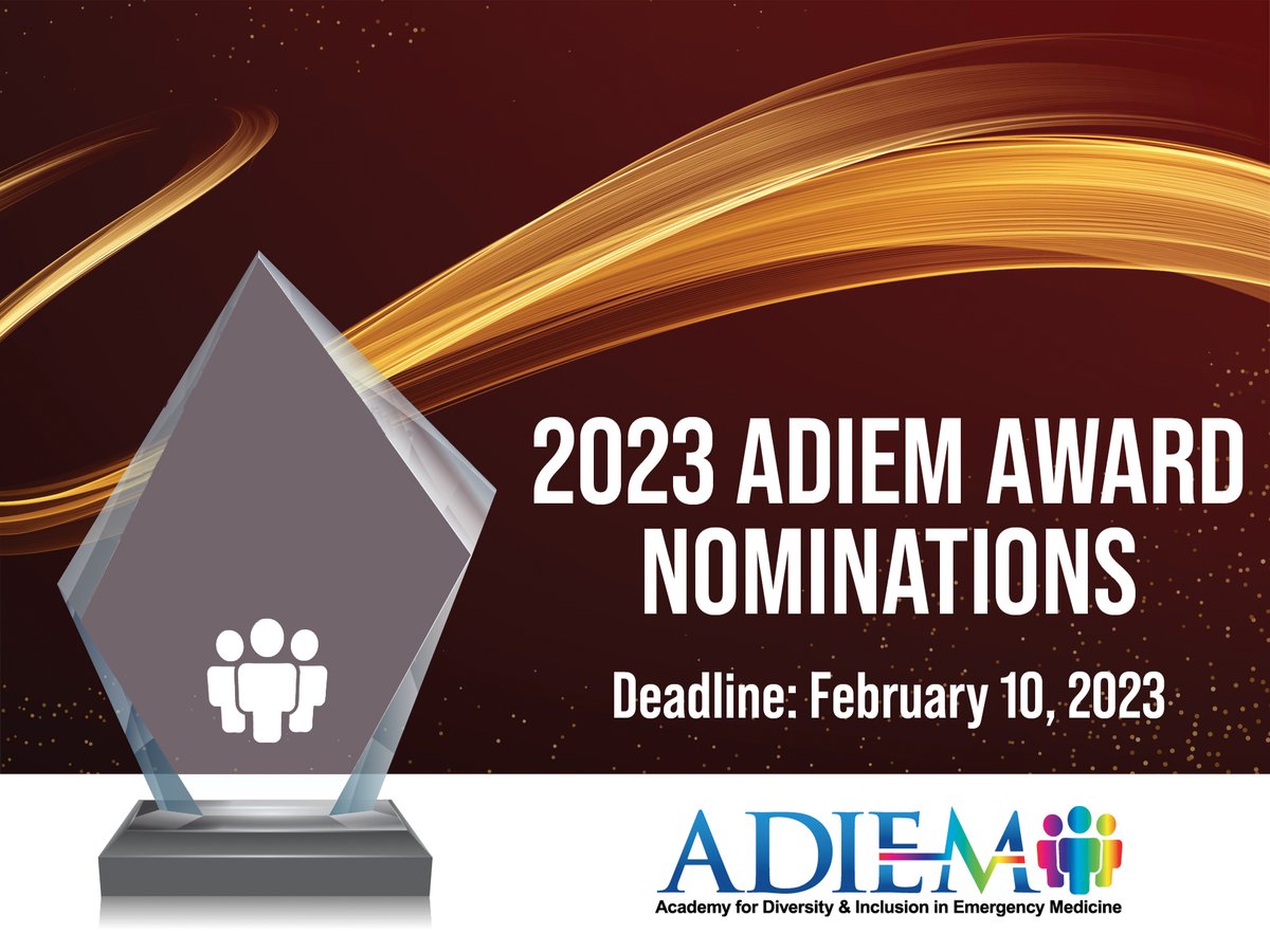 Nominations are now open for the ADIEM Academy awards! Nominate yourself or someone you admire for this honor. Awards will be presented at the #SAEM23 Annual Meeting. Nominate now: bit.ly/3WZOZPZ Register for SAEM23: bit.ly/3WWFuBj