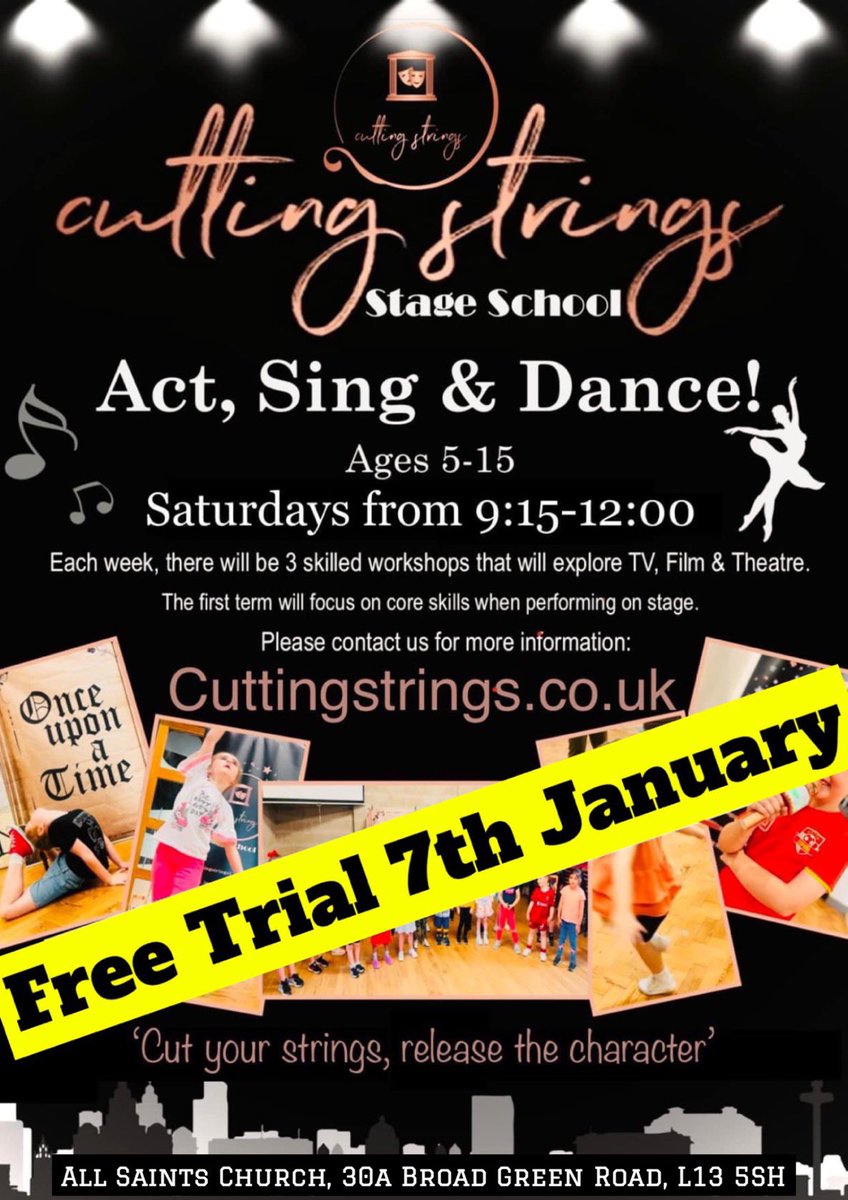 CCStageSchool's tweet photo. This Saturday! 

Please share…based in Old Swan, Liverpool! 

#stageschool #cuttingstringsstageschool #dance #act #sing https://t.co/J7teLU0W3P