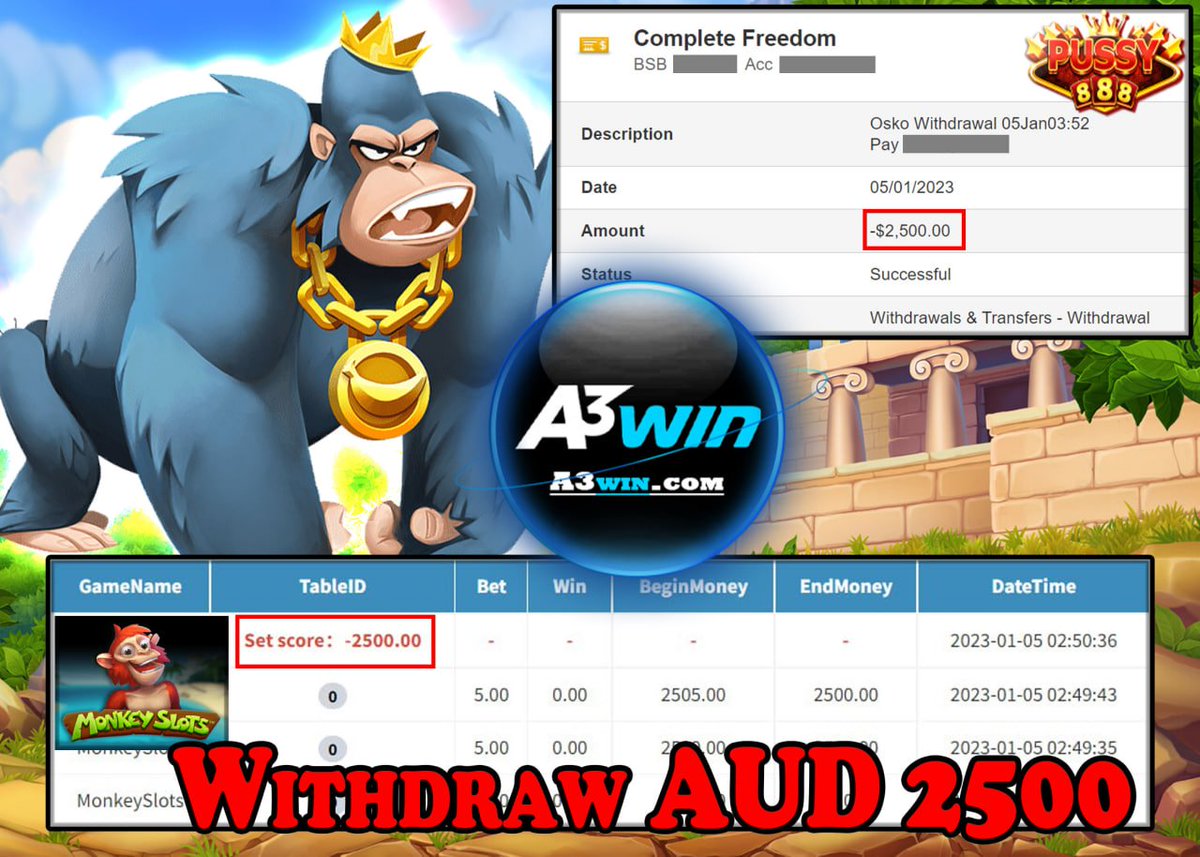 A3winA's tweet photo. 🇦🇺𝐂𝐨𝐧𝐠𝐫𝐚𝐭𝐮𝐥𝐚𝐭𝐢𝐨𝐧𝐬🇦🇺

🎰Game : PUSSY888
🎮Game Tips : Monkeyslot
💲Deposit : AUD 100
🏧Withdraw：AUD 2500 

🧬 𝗟𝗜𝗡𝗞👉🏻 https://t.co/8mHEUqhblV

#A3win #Australia #casino #slotgame #Pokies #FreeCredit #FreeGame #jackpotshipping #BestCompany https://t.co/imdfo2mfHZ