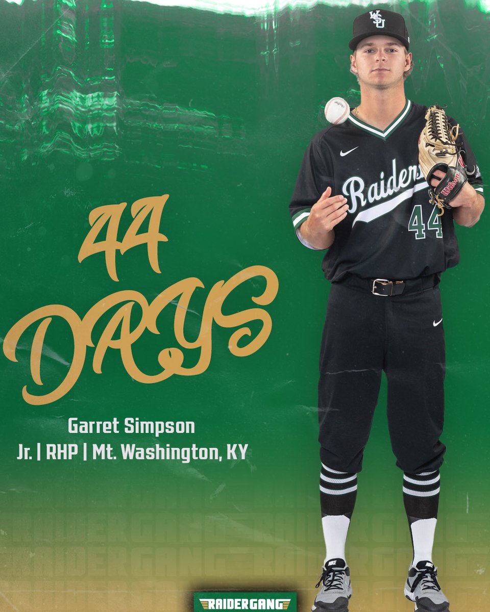 WSURaidergang's tweet photo. #Raidergang baseball is back in 4️⃣4️⃣ days, brought to you by right-hander @garret_simpson3, who ranked third on the team with 21 relief appearances a season ago.⌛️ https://t.co/WUeUuZgL5y