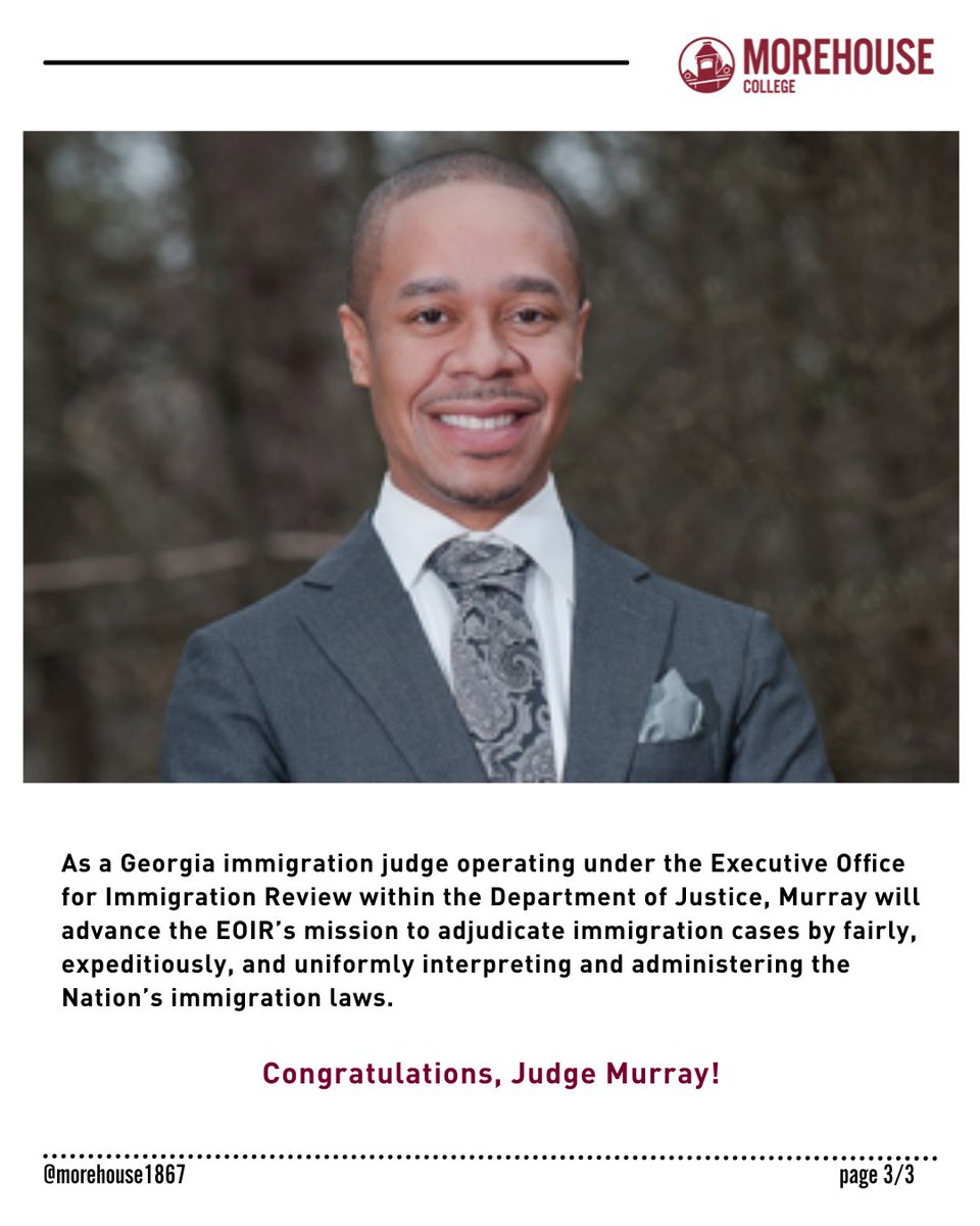 Congratulations to alumnus, adjunct professor, and newly appointed federal immigration judge @AttyWinfield '98! We celebrate your success & thank you for continuing to pour into Morehouse and our students who are looking to follow in your footsteps.

#EtFactaEstLux