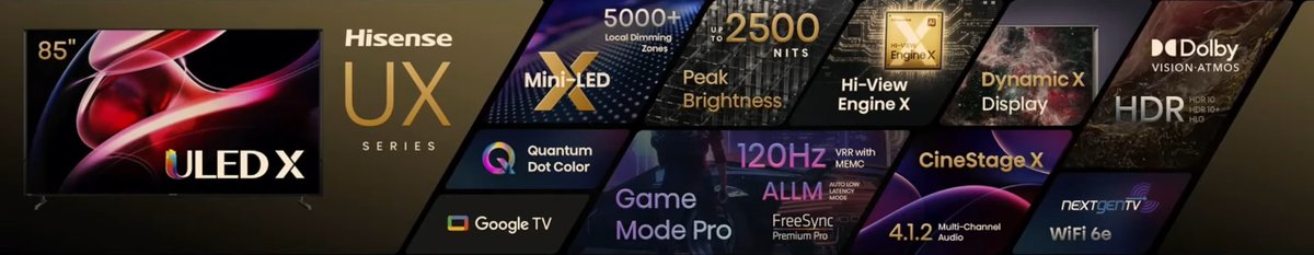 #ULEDX #MiniLED is the flagship @Hisense_USA @HisenseGlobal TV for 2023 offering up to 5000 dimming zones, a peak brightness of up to 2500 nits, #QuantomDot, #DolbyVision and #DolbyAtmos, #WiFi6E  all powered by #GoogleTV system #HisenseCES #HisenseCES2023 #CES #CES2023