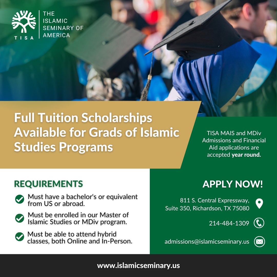 ISeminaryofA's tweet photo. The goal of the graduate program at TISA is to produce scholars and leaders of Islam imbued with Islamic knowledge, professional expertise, counseling skills, critical thinking and Islamic character.
For more info visit our website or contact us.
#Islamicseminary https://t.co/zh1Og7QSNj