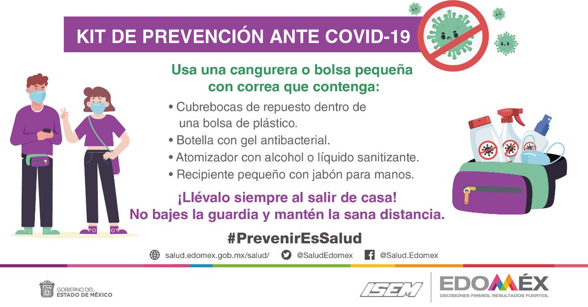 #KitDePrevenciónCovid | Prepáralo y llévalo siempre contigo. Disminuir los contagios por #Covid_19mx es tarea de todos. Conoce que debe contener. #PrevenirEsSalud