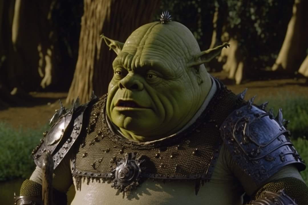 PinguimDanarin2's tweet image. Shrek como Dark Fantasy dos anos 80.