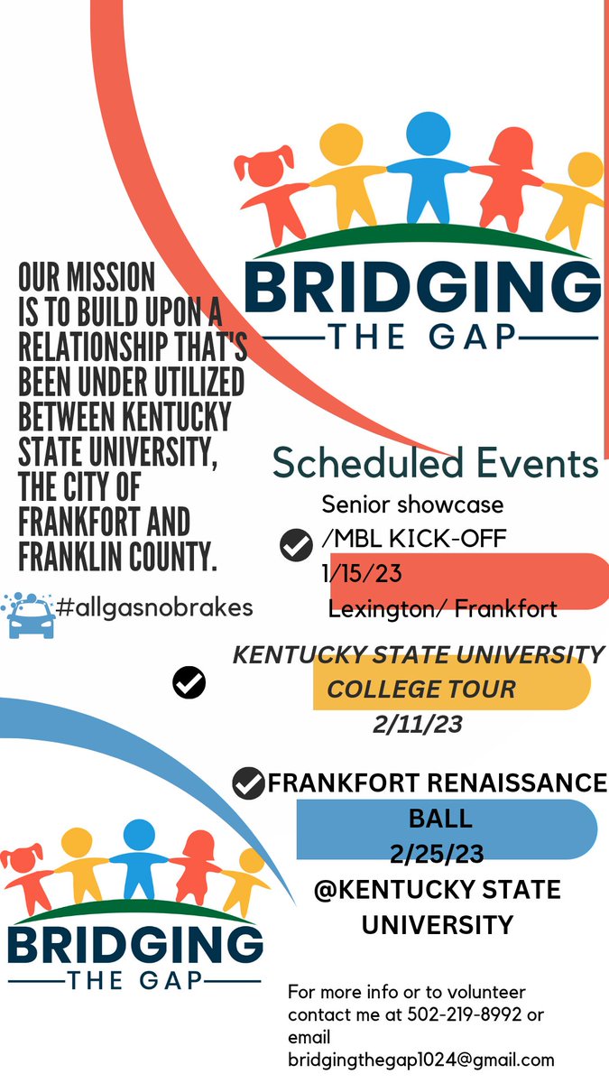 Anthony65115249's tweet image. Here's a list of upcoming events. If you would like to volunteer, donate or sponsor contact me at 502-219-8992
Thank you in advance!
#AllGasNoBrakes #bridgingthegap #kentuckystateuniversity #frankfort #JustGrind