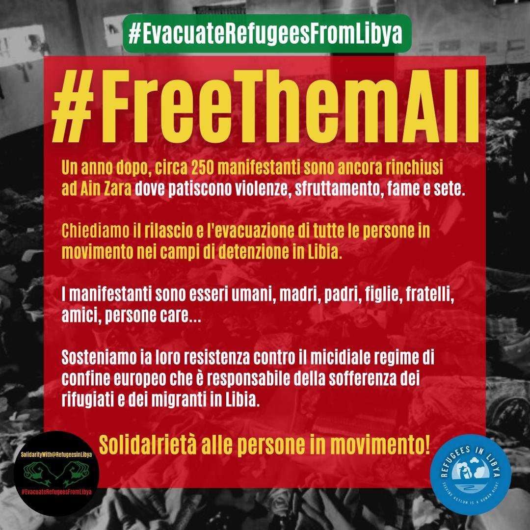 Alliance_SRL's tweet photo. #FreeThem All Liberate tutti i manifestanti pacifici imprigionati da 1 anno per aver richiesto protezione e trasferimento in Paesi sicuri
π
10 Gennaio, 2023, 18:00
π Roma: UNHCR Italia, Via Leopardi 24
#EvacuateRefugeesFrom #LibyaLibyaIsNotSafe #FreedomForMazin #RefugeesInLibya https://t.co/ShzohySadg