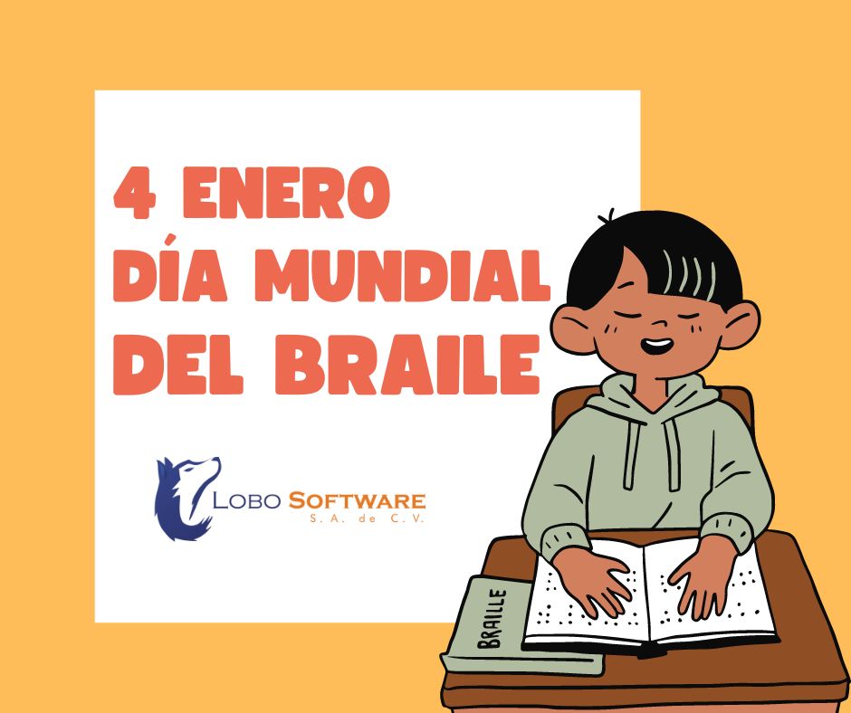LoboSoftware's tweet photo. Hoy en el #DíaMundialdelBraille, se celebra con la finalidad de crear mayor conciencia sobre la importancia del braille como medio de comunicación para la plena realización de los derechos humanos para las personas con deficiencia visual. #FestividadconLobo https://t.co/M9kFoPM4Sk