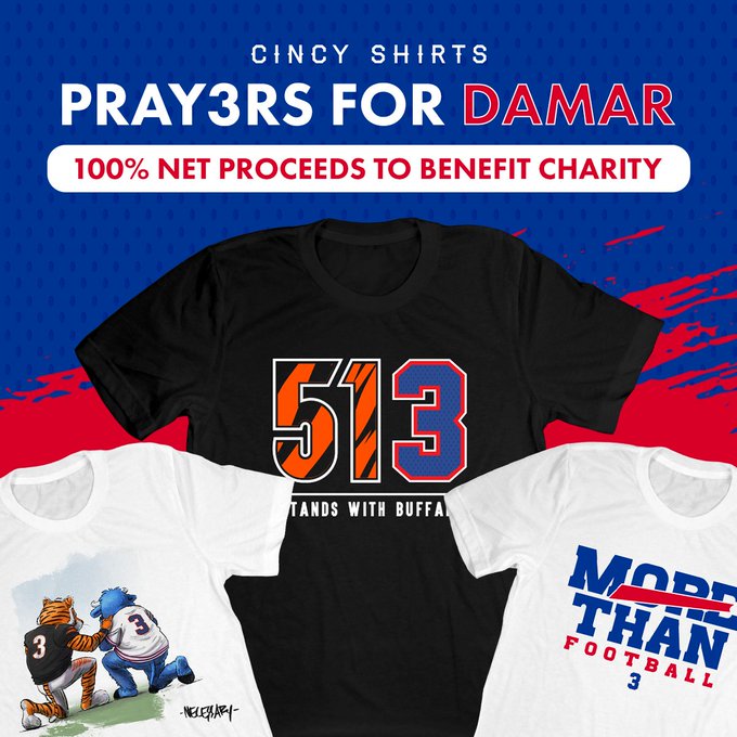 Kinderpaleis Kennis maken getuigenis Cincy Shirts creates Damar Hamlin-inspired clothing with proceeds to  benefit his charity