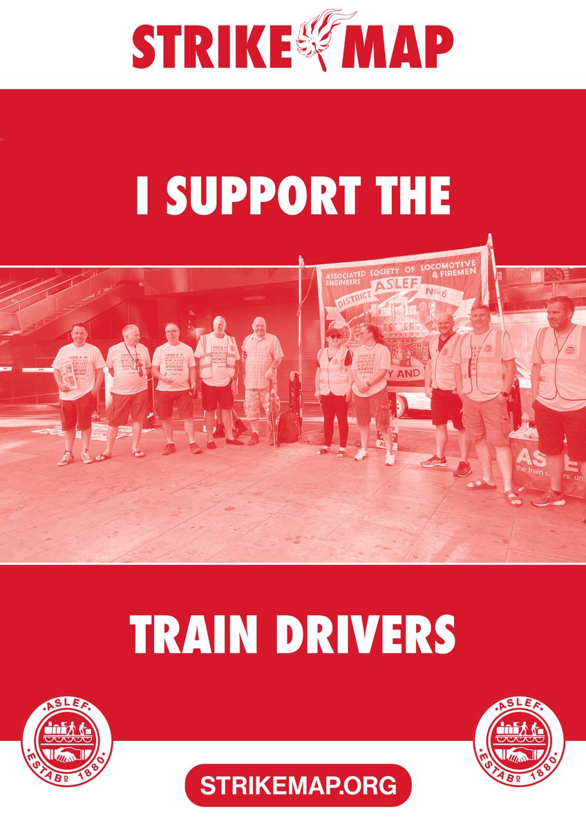 strike_map's tweet image. 🌹Support the @ASLEFunion train drivers🚂

🗓️5 January 🗓️

Go to strikemap.org/union/aslef

🪧Visit your nearest picket line
📧Send a solidarity email
🔁Share your local strike on social media

#strikemap  #RailStrikes