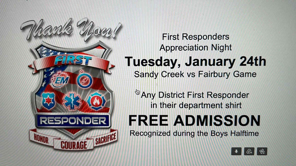 Just an FYI for all our JeffLand First Responders.  Jan 24th game at SandyCreek .  #JeffPride