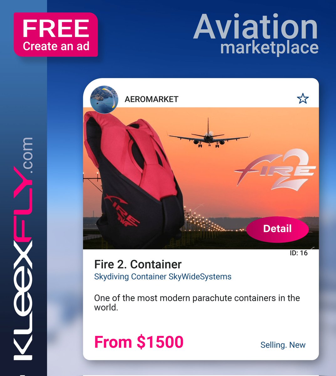 Kleexfly's tweet image. Fire 2. Skydiving. Container SkyWideSystems.

kleexfly.com/wp/ads/ad/?ad_…

#Fire2 #SkyWideSystems #Aeromarket #Aircraft #Helicopters #Gliders #Schools #Jobs #Drones #Skydiving #Paragliding #Speedflying #Kiting #Selling