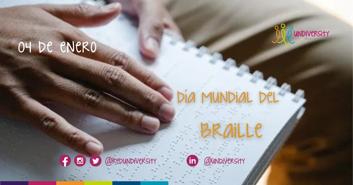 RedUndiversity's tweet photo. El 4 de enero se celebra el Día Mundial del Braille con el fin de crear mayor conciencia sobre la importancia del braille como medio de comunicación para la plena realización de los derechos humanos para las personas ciegas y con deficiencia visual.
#DíaMundialDelBraille #braille https://t.co/rOXcCRWLzg