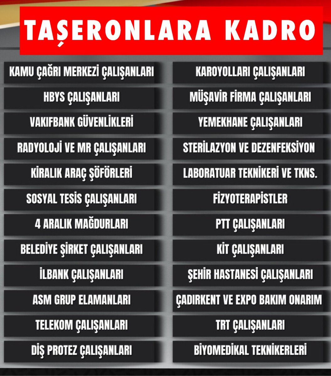 Bizler artık seçim malzemesi olmak istemiyoruz alamadığımız haklarımızı , yaratılan büyük.magduriyetin giderilmesini istiyoruz.

#TaşeronTBMMye