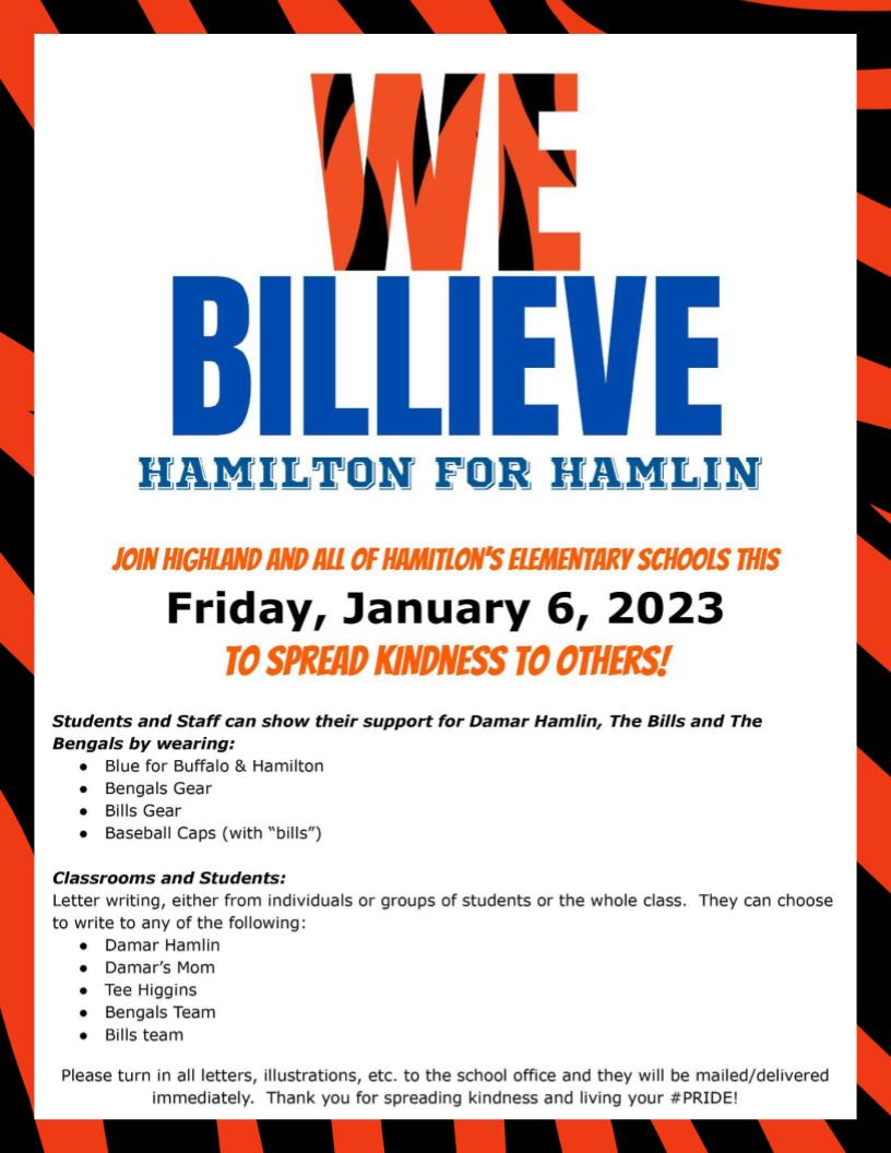 Join <a href="/Hamilton_HLE/">Highland Elementary</a> and all our elementary schools in spreading kindness this Friday!! PROUD to be part of the <a href="/Bengals/">Cincinnati Bengals</a> community 🐯🏈 #WeBellieve <a href="/BuffaloBills/">Buffalo Bills</a> <a href="/BuffaloBillsPR/">Buffalo Bills PR</a> <a href="/Hamilton_CSD/">Hamilton City School District</a> <a href="/AndreaLBlevins/">Andrea Blevins</a> @Hamilton_Supt  <a href="/HamiltonOh/">City of Hamilton, OH</a> @HLAsstPHCSD <a href="/mrswhitesfss/">Amanda White</a> <a href="/RWPrincipalHCSD/">Kathy Wagonfield</a>