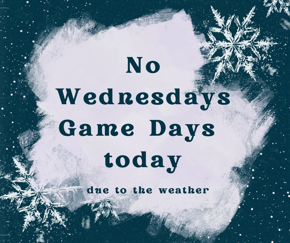SheldonLibrary's tweet image. No games at the library today! 

We cancel our programs whenever school is cancelled. See you next week for MakerSpace.

(At least I hope the snow will be done by then...)

#SheldonIowa