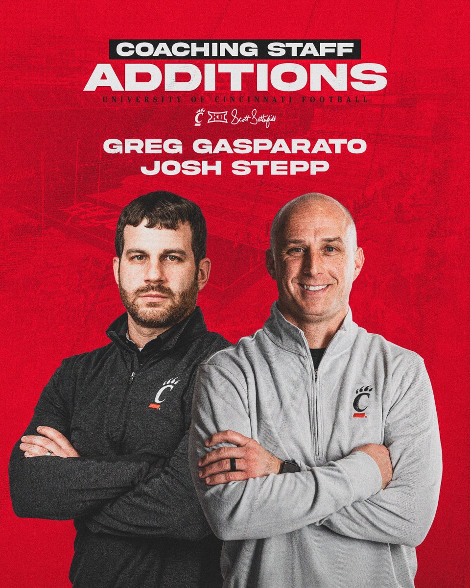 Coach Satterfield has announced the addition of assistants <a href="/CoachGasparato/">Coach Greg Gasparato</a> and <a href="/coach_stepp/">Coach Stepp</a> to his coaching staff.

🔗: gobearcats.com/news/2023/1/4/…

#Bearcats