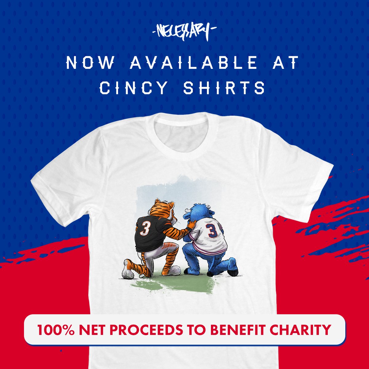knecessary's tweet photo. The fine folks over at @CincyShirts partnered with me to sell t-shirts featuring my #Bengals #BuffaloBills cartoon. Proceeds are being donated to #DamarHamlin's charity. Get yours at the link. #Billsmafia #RuleTheJungle 

https://t.co/Kd7TiJAs8f https://t.co/mmTkDRpChN