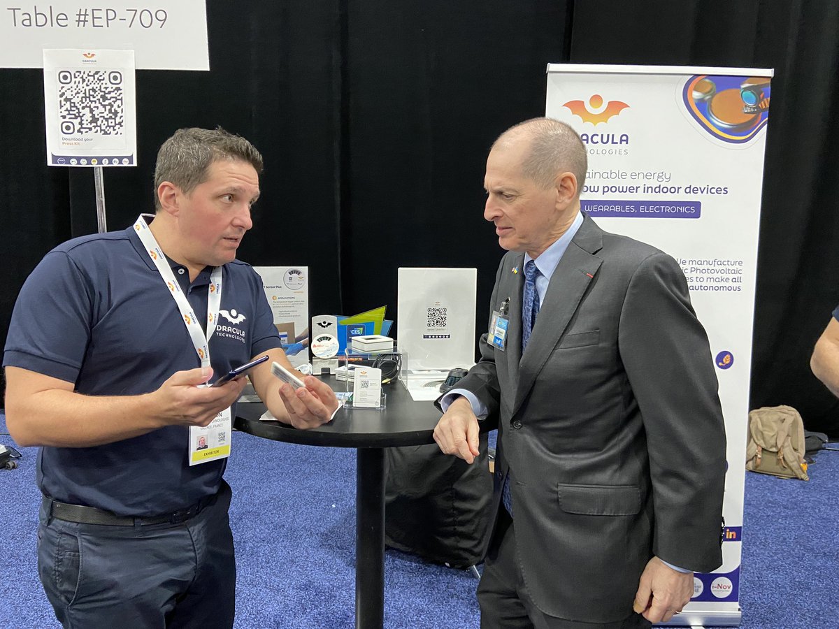 Gary Shapiro (@garyshapiro) on Twitter photo .<a href="/DraculaTech/">Dracula Technologies</a> is part of a huge #Frenchtech delegation here at #CES2023. They have created tiny printed solar cells designed to turn ambient light into energy. .<a href="/DraculaTech/">Dracula Technologies</a> is part of a huge #Frenchtech delegation here at #CES2023. They have created tiny printed solar cells designed to turn ambient light into energy.