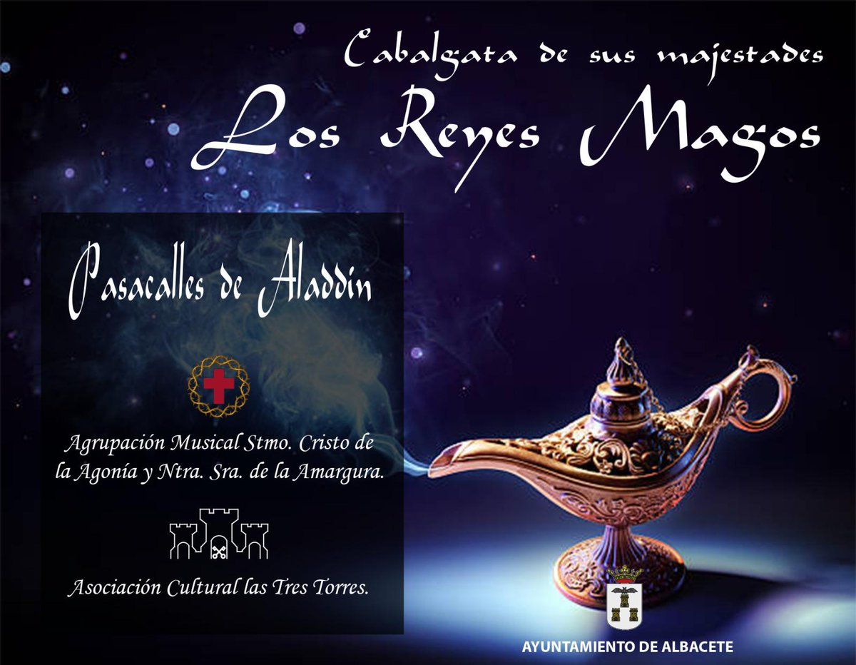 Un año más, la AM de la Cofradía del Stmo. <a href="/CristoAgoniaAb/">Stmo.Cristo de la Agonía y Ntra.Sra.de la Amargura</a> de Albacete será la “Banda Real”, desfilando junto a la Asociación Cultural “Las Tres Torres” acompañando a los Reyes Magos 👑👑👑 en su tradicional cabalgata por las calles de Albacete en la tarde de mañana.