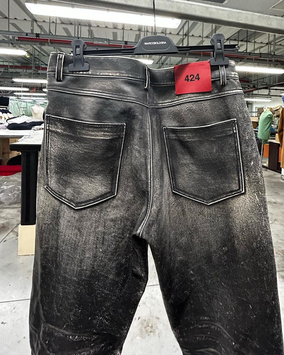 highsnobiety's tweet photo. Guillermo Andrade (@mga1984) experiments with leather jean development for 424 Fall/Winter 2023👖 https://t.co/rZ0Ga631mS