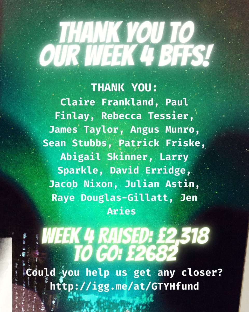 RosaETorr's tweet photo. 11 DAYS LEFT! With not long left we wanted to thank our Week 4 BFFs. We still have a hill to climb to get us to @VAULTFestival , could you help us get any closer?
👉🏼 https://t.co/RMQu9HUYdR
#VAULTFestival #GUNTOYOURHEADPLAY #supporthearts https://t.co/hUNSUHtqC6