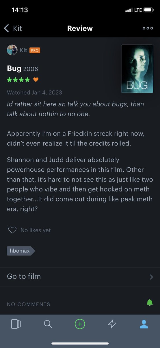 kit_spit's tweet photo. Lil letterboxd review of the movie Bug (2006) https://t.co/dFX6pJ8QH3