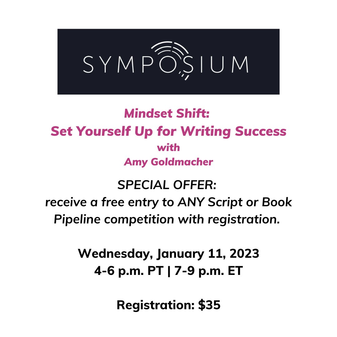 Solidgoldmacher's tweet image. One week from today!

Mindset Shift: Set Yourself Up for Writing Success

Wednesday, Jan 11, 4-6pm PT / 7-9pm ET

$35 includes a free entry to any Script or Book Pipeline competition!

symposium.pipelineartists.com/set-yourself-u…

#PipelineArtists #Symposium