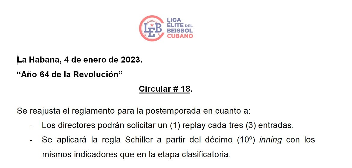 SerieCuba's tweet photo. Reajuste en el reglamento y altas para la postemporada de la #ILEBC https://t.co/yK3jUky6Xq