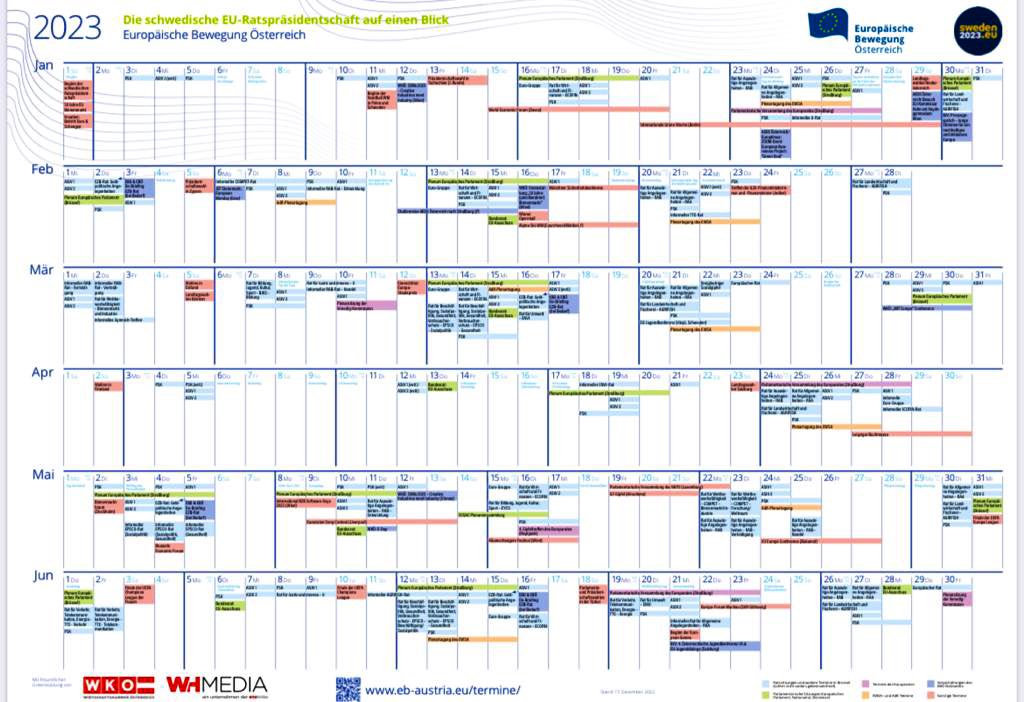 Seit 1. Jänner hat Schweden 🇸🇪 @sweden2023eu den Vorsitz im #EU-Rat - und der #EBÖ-Ratskalender gibt wieder einen Überblick über die Top-Termine der EU-Institutionen &amp; Events des EBÖ-Netzwerks.  

ℹ️ Gratis-Download 👉 bit.ly/3YTbuIp 

#EU2023SE #SwedeninEU #ATinEU