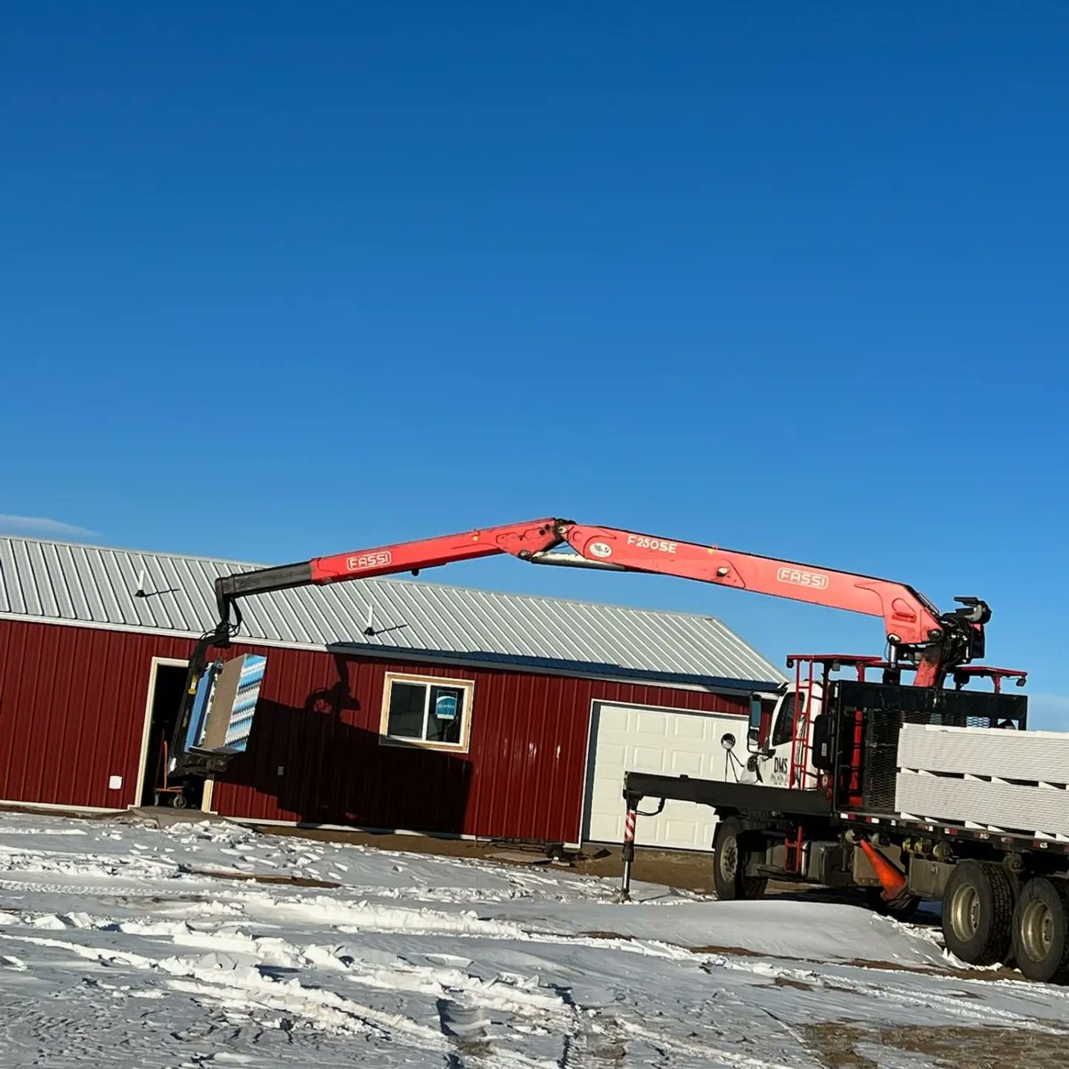 #farmlife Drywall delivery, 1 day late. 1 step closer to the Barndominium lifestyle. It's coming to life. Happy Wednesday all.