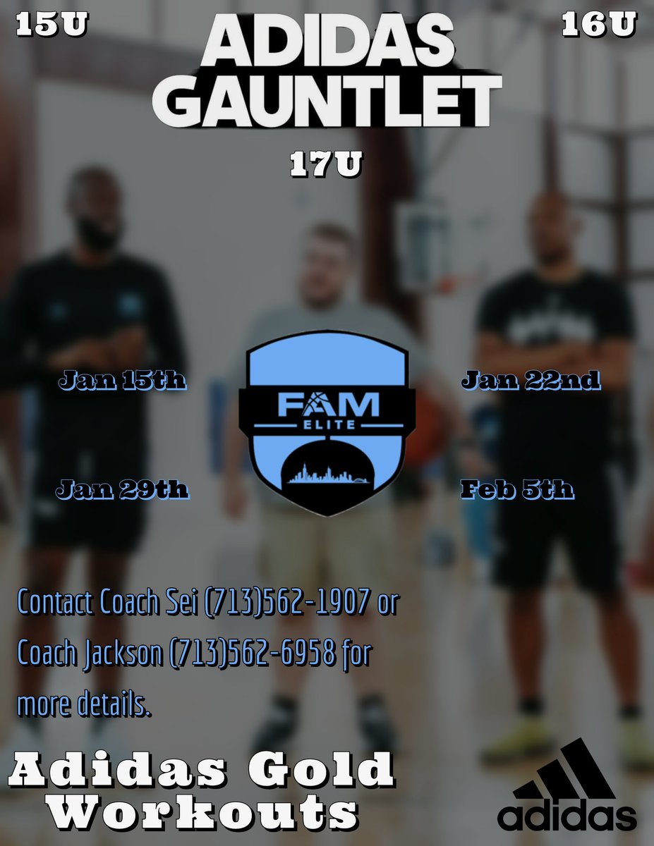 First official Workout will be January 15th. We look forward to building and preparing for the upcoming AAU circuit. Details below. See you guys soon !!
<a href="/Coach_ZA_Mace/">Coach ZA Mace</a> <a href="/coachjjckson/">Justin Jackson</a>