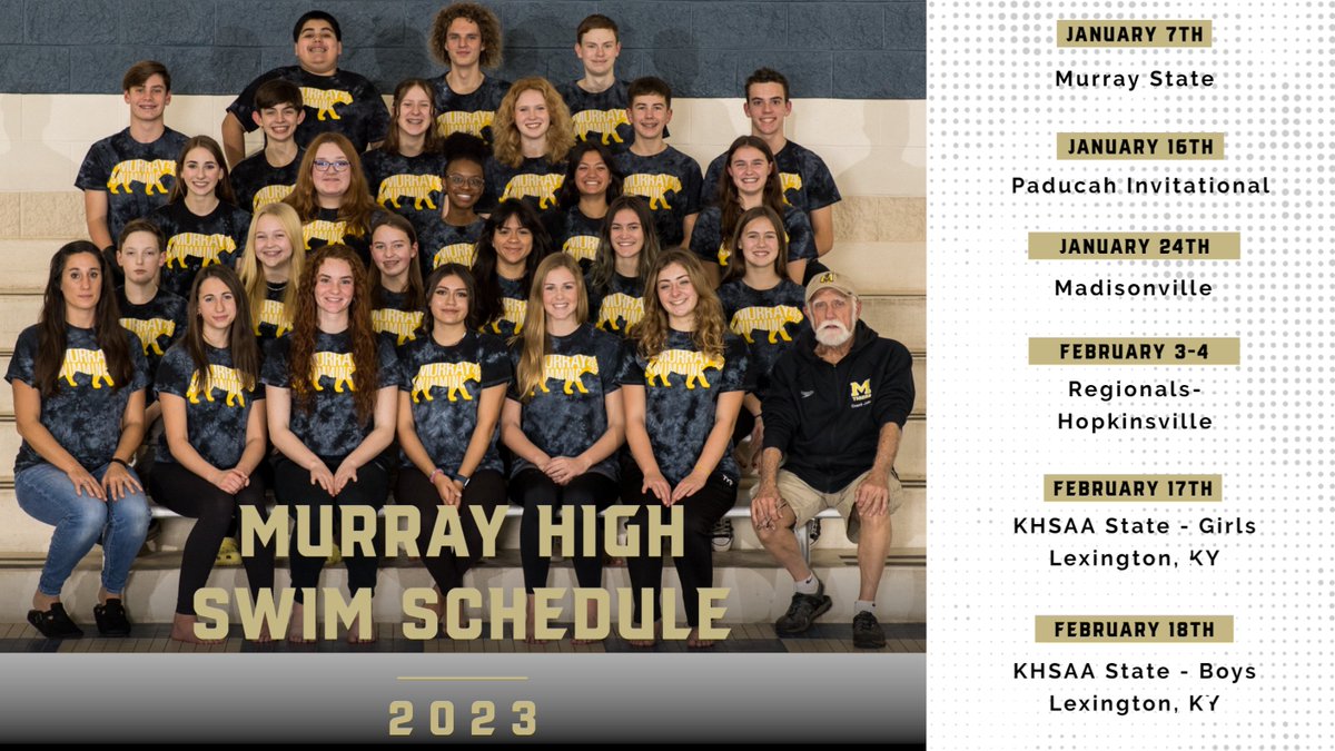 Murray High Athletics (@murraytigers) on Twitter photo Tiger Fans...Here is the rest of Swim Team's Schedule. They will host a meet on Saturday at Murray State. Come out and support our Lady Tiger and Tiger Swimmers! <a href="/murrayschools/">Murray Independent Schools</a> <a href="/murrhidawg/">The Dawg Pound</a> <a href="/mhstiger_swim/">Murray High Swim</a> Tiger Fans...Here is the rest of Swim Team's Schedule. They will host a meet on Saturday at Murray State. Come out and support our Lady Tiger and Tiger Swimmers! <a href="/murrayschools/">Murray Independent Schools</a> <a href="/murrhidawg/">The Dawg Pound</a> <a href="/mhstiger_swim/">Murray High Swim</a>