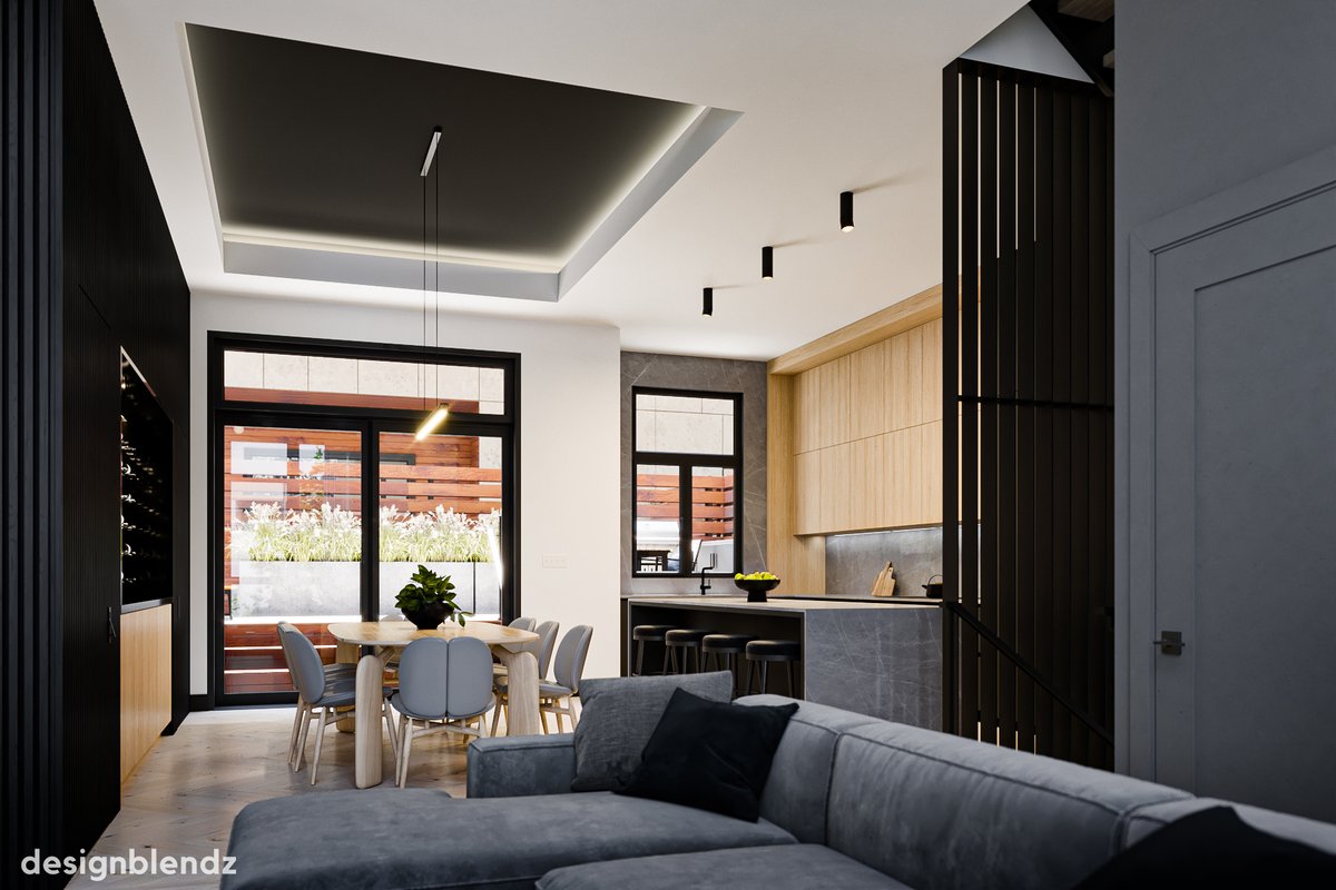 Designblendz's tweet image. Black is the new...black? These 3D renderings done by our visualization team do a great job of showing how to style using the color black without making your space too dark 🖤 

#3DRenderings #ArchitectureVisualization #InteriorDesign