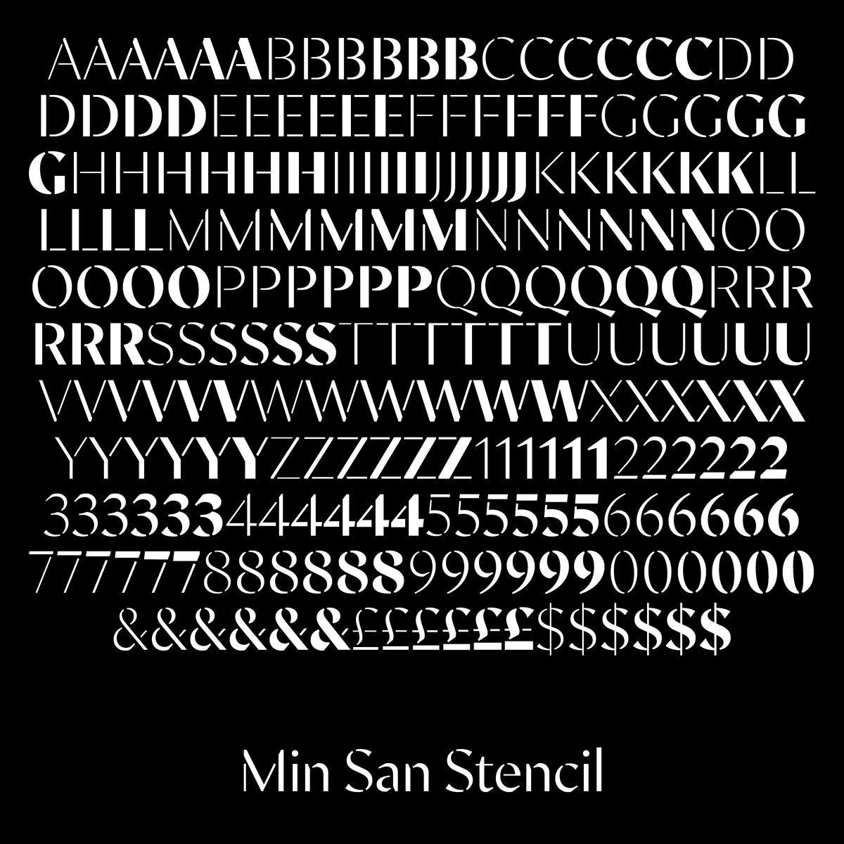 ✨NEW RELEASE✨ Min Sans Stencil v0.1 by <a href="/typeji/">Typeji</a> has arrived! The stencil version of this contemporary high contrast sans brings an urban and industrial look to Min Sans. It has six weights with italics ahead.

futurefonts.xyz/typeji/min-san…