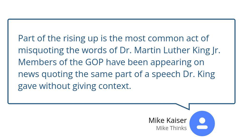 johnkaiser13's tweet image. Republicans Love To Quote Dr. Martin Luther King Without Context: lttr.ai/6i7t

#CriticalRaceTheory #PoliticalFigures #SchoolCurriculum #MajorPortion #ObviousReasons #CountryToday #UnitedStates #CommonAct #NewsQuoting #SpeechDr
