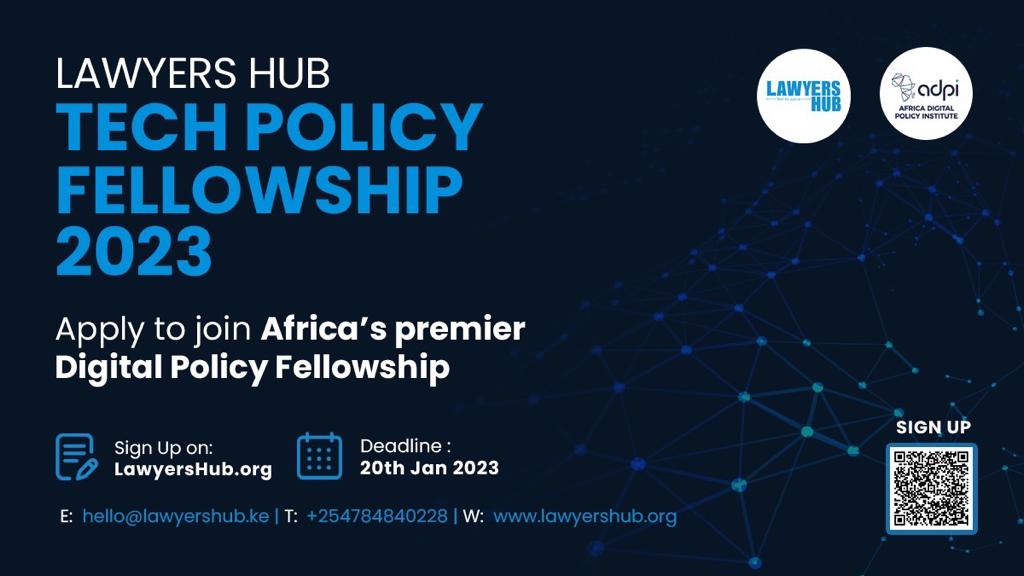 *Lawyers Hub Tech Policy Fellowship 2023* Deadline : 20th Jan 2023  You can sign up on this direct link: lawyershub.typeform.com/LHFellowship
