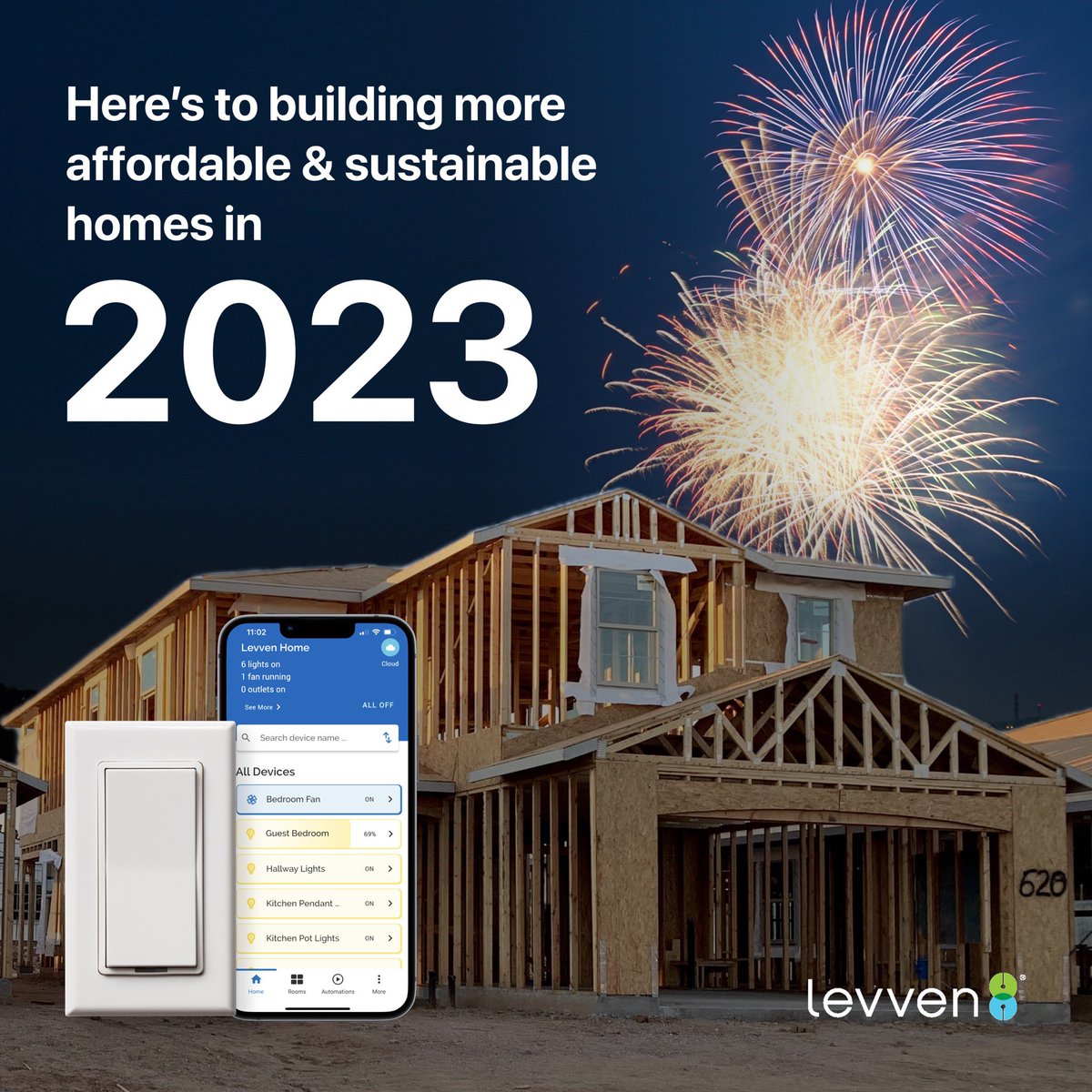LevvenControls's tweet photo. Happy new year 2023! We hope you're ready for an exciting year ahead because we sure are 👇🏻

Everyone deserves an affordable, comfortable, and energy-efficient home. This year, our focus is on achieving distribution and bringing our Sustainable In-Home Building Technology to(1/2) https://t.co/L1xyzB5qCS