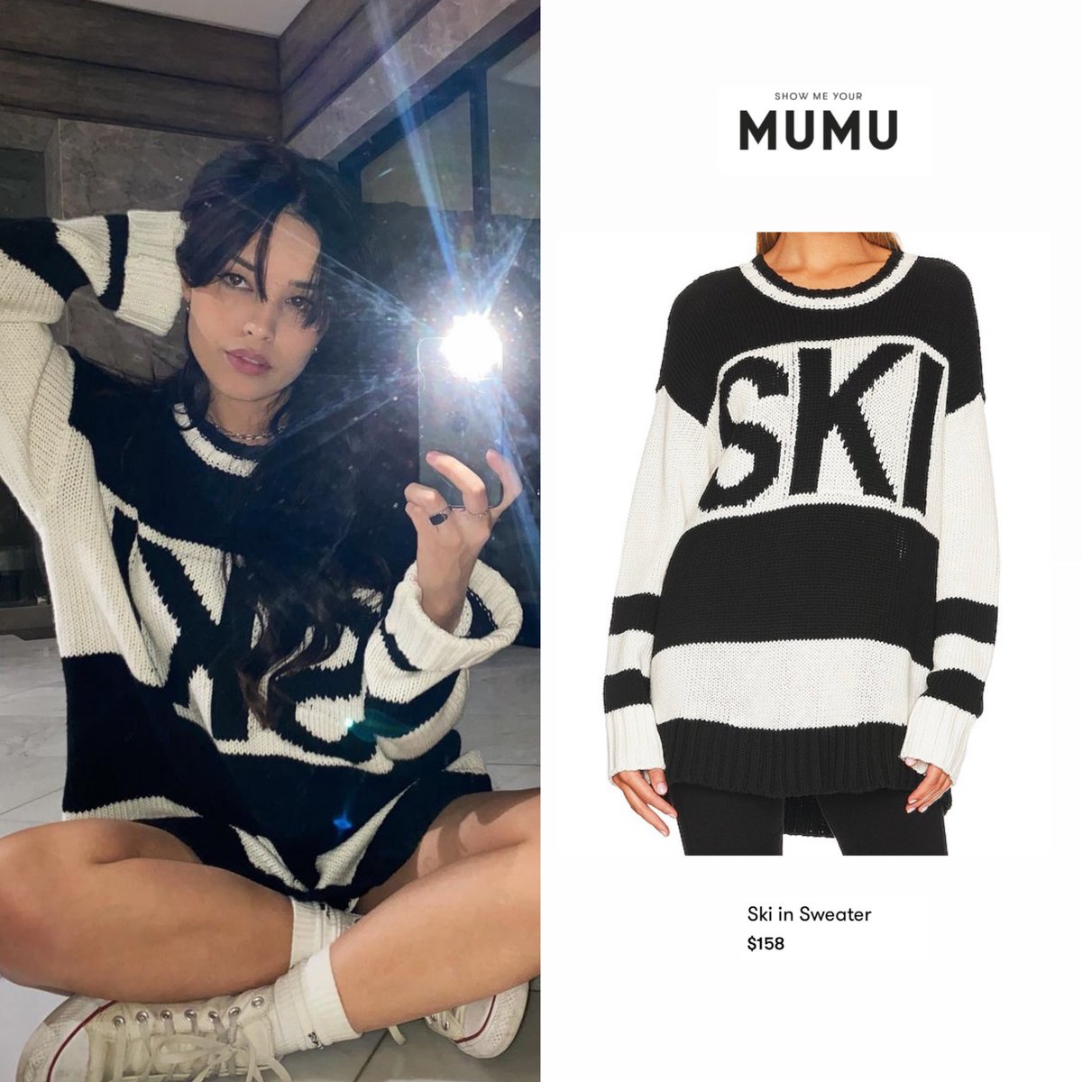 valkyrae on her recent IG post she’s wearing:
@ShowMeYourMumu ski in sweater ($158)