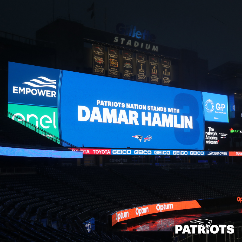 Patriots's tweet photo. A heartfelt donation of $18,003 from Robert Kraft to Damar Hamlin’s fund ❤️💙

In Jewish culture, 18 symbolizes “chai” or “life", while 3 represents Hamlin’s number: https://t.co/mYtz59t0fa