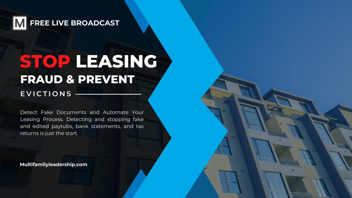 inMultifamily's tweet image. You&apos;re invited to the upcoming FREE live broadcast Multifamily Innovation® Showcase - Stop Leasing Fraud &amp;amp; Prevent Evictions. apps.multifamilyinnovation.com/stop-leasing-f…

Spaces are limited, so be sure to register soon to reserve your spot.

#multifamilyinnovation #multifamilytechnology #proptech
