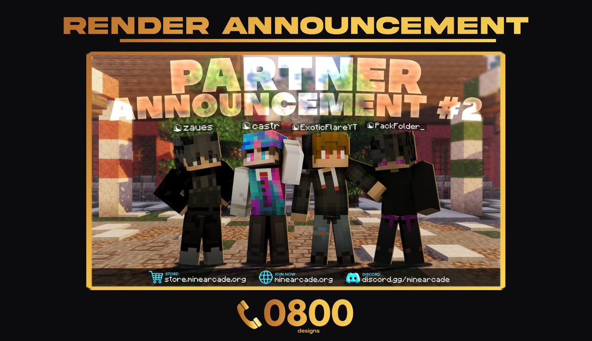 0800Designs's tweet image. Render announcement designs.

@0800Designs x @MineArcade1.