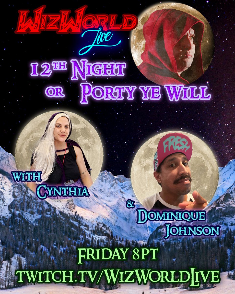 WizWorldLive's tweet image. Celebrate #TwelfthNight with us Friday 8PT! We've got Cynthia, we've got Dom returning, we've got THE BIGGEST 12TH NIGHT PARTY ON TWITCH! Wassail the night away &amp;amp; make merrie SEE YE THEN 🤟🧙‍♂️🎉
 #porty #wassail  #promo #marketing #content #smallstreamer #twitch #shakespeare