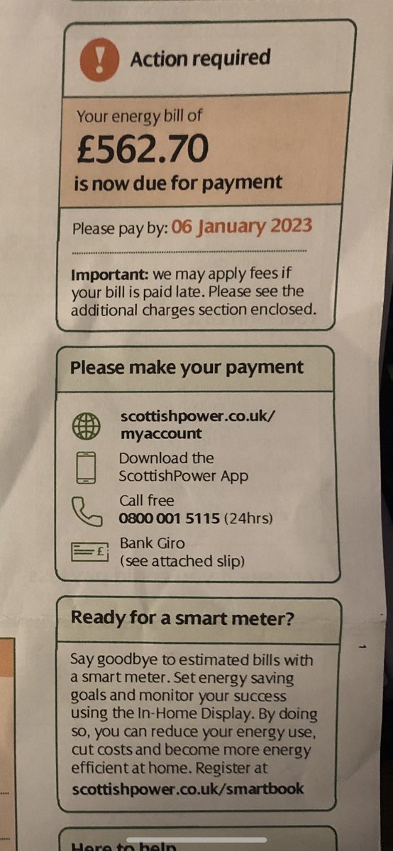emilymcg_SN's tweet photo. @helen_spirit1 @SPRKeith @ScottishPower this is my 79 year old grans (from sept-dec) it was supposed to be £958.70 but reduced by gov payments. she lives alone in 2 bed house, no dishwasher, washing machine on once/week, doesn’t use the oven. have to keep heating on low due to health problems. https://t.co/JThkiyNg7T