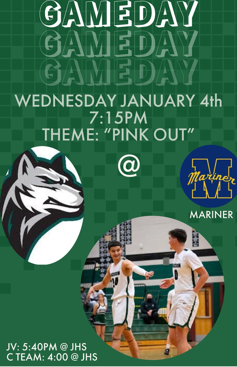 GAMEDAY!
@ Mariner
⏰ 7:15PM (JV 5:40/C Team 4:00 at JHS)
📍Mariner High School
🎟️ “Pink Out”