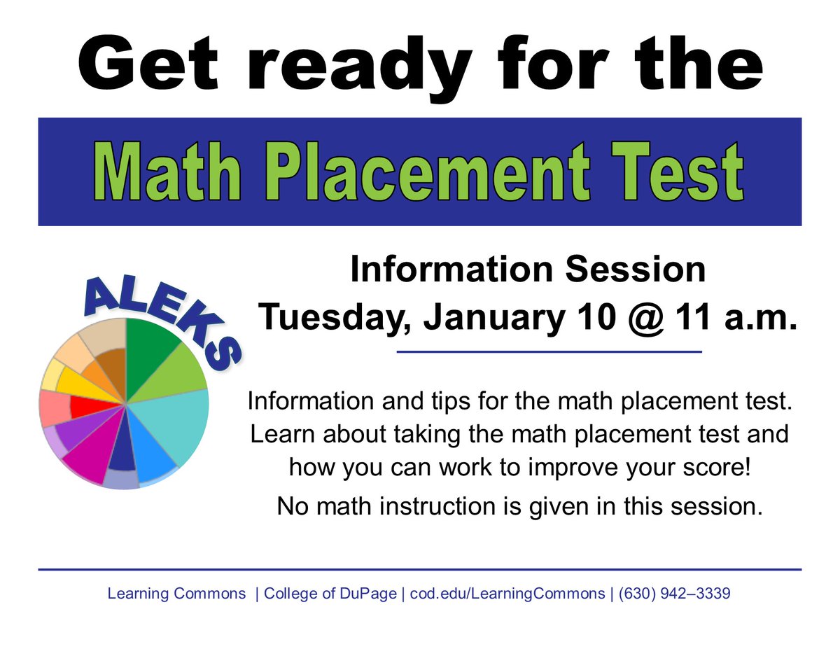 TASC_COD's tweet photo. Learn about taking the math placement test and how you can work to improve your score. No math instruction is given. This session will be held in-person and online Tuesday, 1/10 at 11am. Registration required. Visit the Workshop Schedule link in bio for more info or to register. https://t.co/4tcbabfF3Y