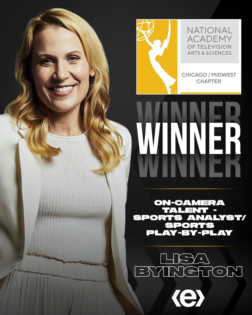 excelsm's tweet photo. Congratulations @LisaByington on winning your first Chicago/Midwest Emmy for On-Camera Talent - Sports Analyst/Sports Play-by-Play! 🏆 #exceling https://t.co/Ax7IS6CLbz
