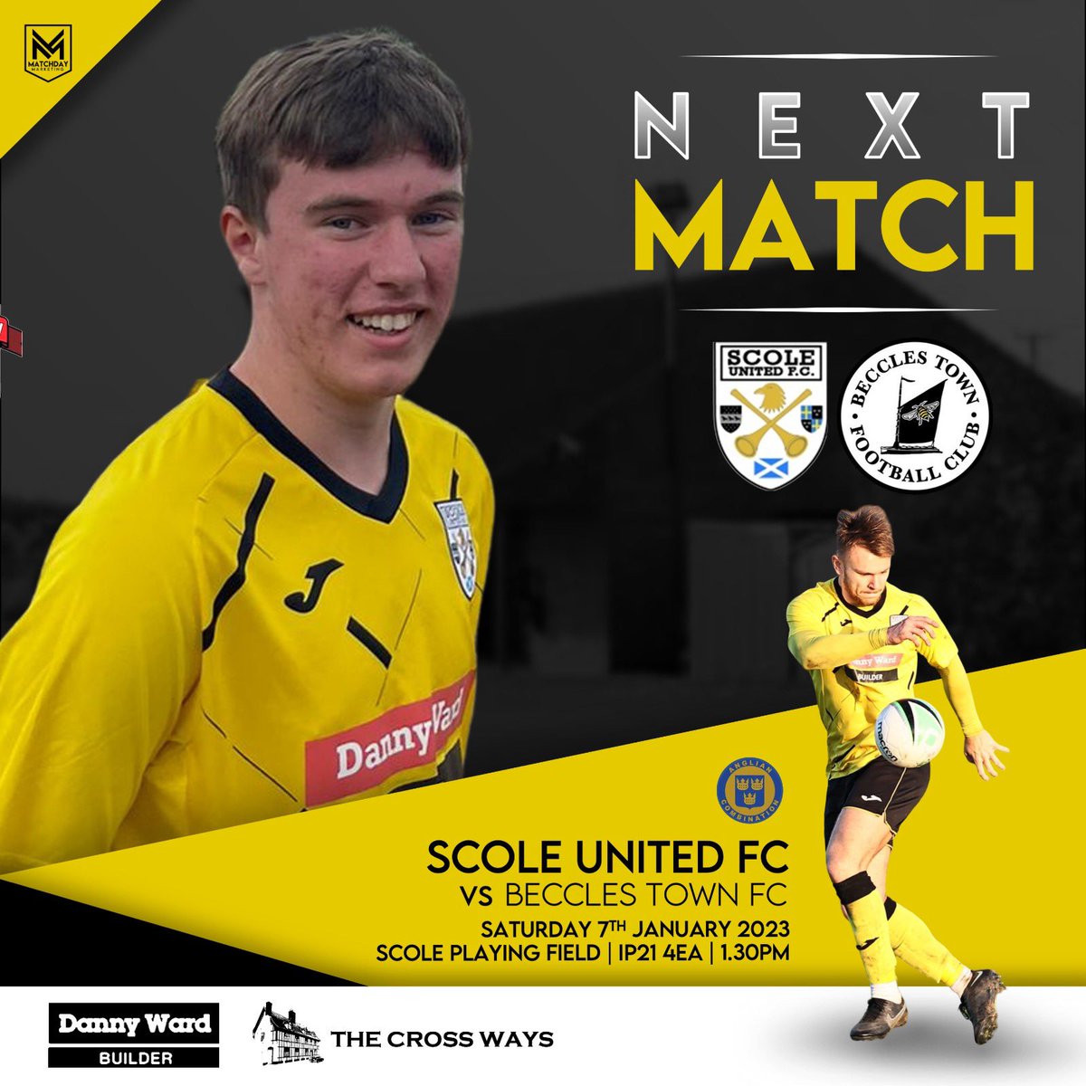 Back to football this weekend as we take on <a href="/BecclesFC/">Beccles Town FC - Mens</a> at Ransome Avenue 1.30pm kick off, Bar open come on down and support the boys #UpTheScole 💛🖤