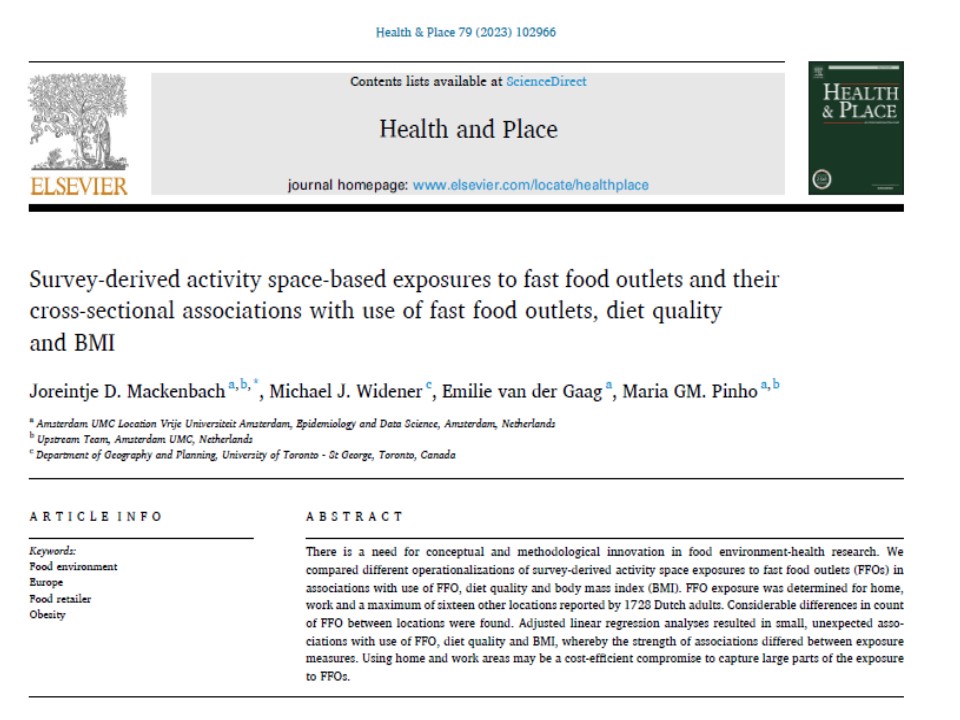 Very happy with this publication in Health & Place: sciencedirect.com/science/articl… We tried to capture the full activity space in which individuals can be exposed to fastfood outlets w/ survey data Thanks to @mgabrielapinho ,MSc student Emilie &@MichaelJWidener for the collaboration!