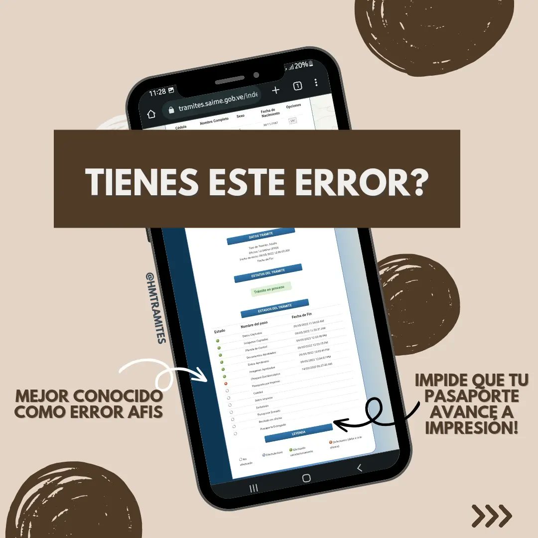 HMTramites's tweet photo. PARA CADA UNO DE ESTOS ERRORES HMTRAMITES TE ORECE LA SOLUCIÓN ✨
ESCRÍBENOS!
#saime #apostilla #saren #gtu #errorpiso3 #piso3 #venezolanos #Venezuela #pasaporte https://t.co/xaXMMOiY1b